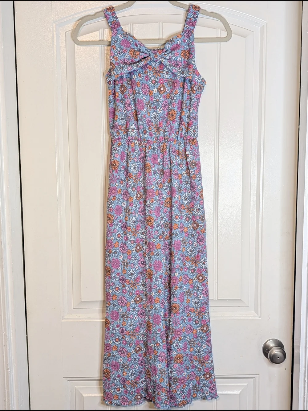 Jenna & Jessie Girls Retro Floral Patterned Sleeveless Bow Front Jumpsuit
